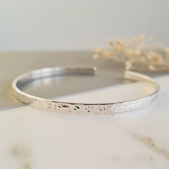 Solid Sterling Silver Hammered Cuff Bangle, 4 of 10