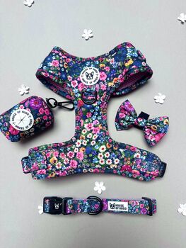 Candy Floral Dog Harness Lead Collar Waste Bag Set Bundle, 2 of 11