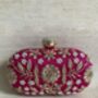 Hot Pink Raw Silk Oval Pearl Clutch Bag, thumbnail 4 of 10