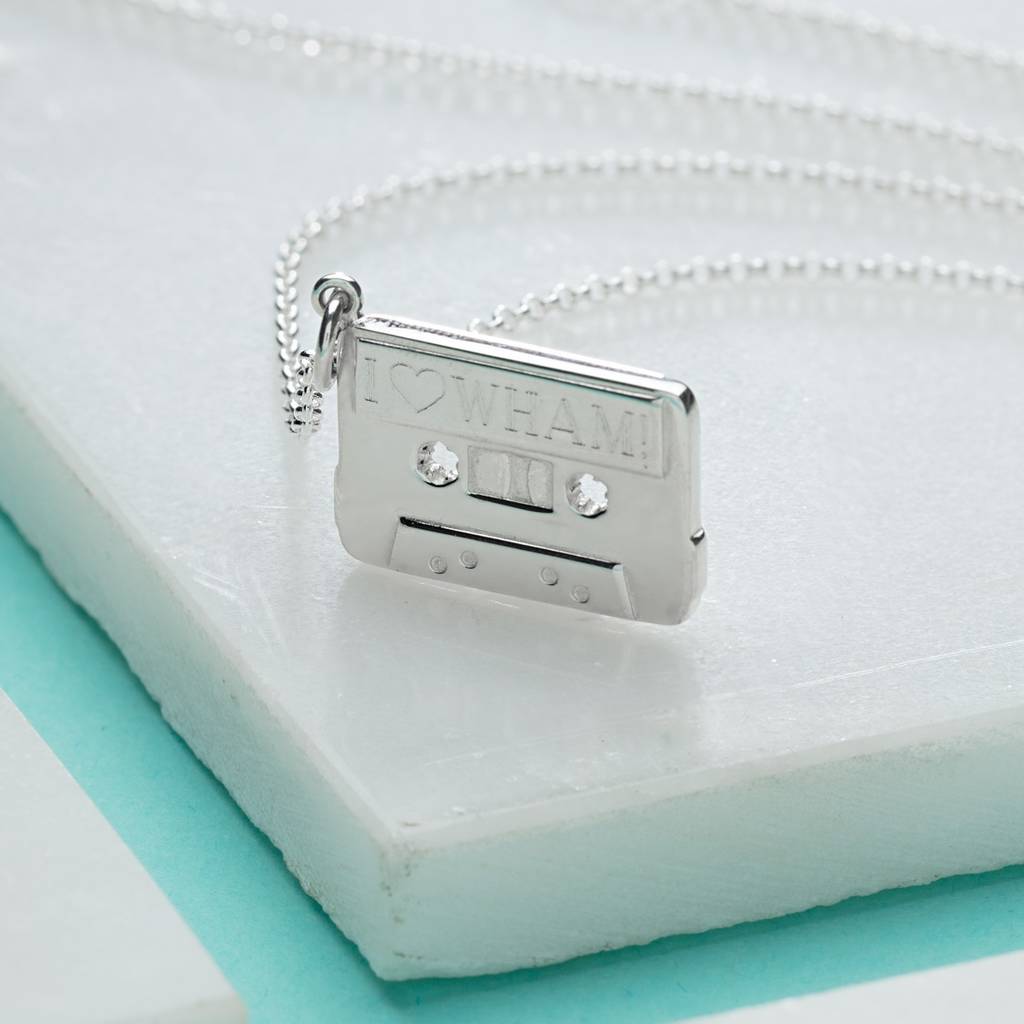 Engraved Sterling Silver Cassette Tape Necklace By Lily Charmed