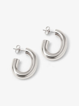 Women's Thick Silver Oval Hoop Earrings, 4 of 6