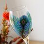 Peacock Feather Painted Wine Glass, thumbnail 2 of 7