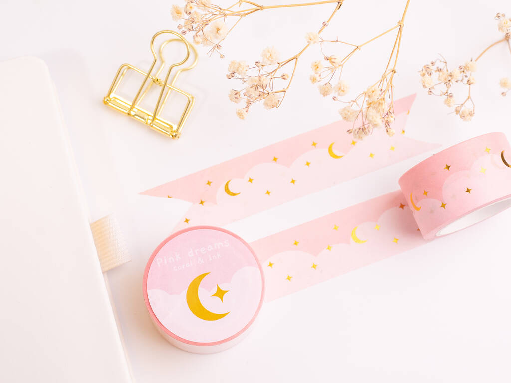 Pink Dreams Gold Foil Moon Washi Tape, 1 of 3