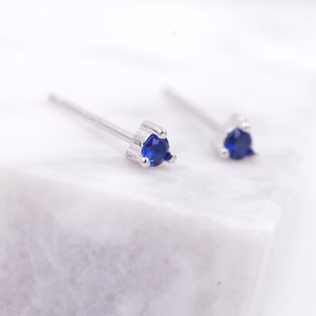 Sterling Silver Extra Tiny Sapphire Blue Crystal Cz Stud Earrings, 5 of 12