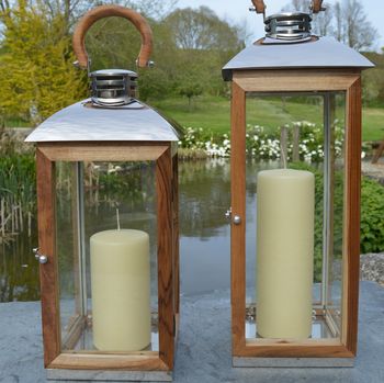 Tall Wood Candle Lantern Wood Garden, 6 of 12
