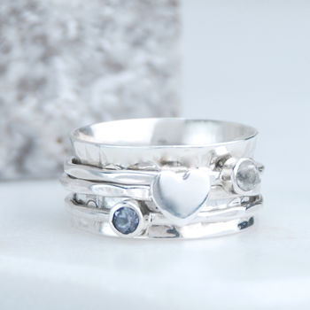 Cherish Silver Heart Moonstone Spinning Ring, 6 of 9