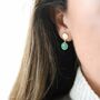 Salina Gold Plated Disc And Chrysoprase Green Earrings, thumbnail 2 of 5