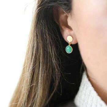 Salina Gold Plated Disc And Chrysoprase Green Earrings, 2 of 5