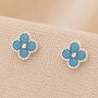 Sterling Silver Turquoise Quatrefoil Flower Stud Earrings, thumbnail 2 of 3