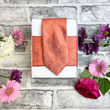 Orange Paisley Wedding Tie Set, 5 of 6