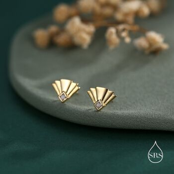 Art Deco Inspired Small Sun Ray Stud Earrings In Sterling Silver, 5 of 12
