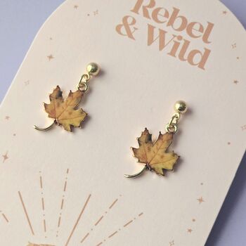 Autumn Leaf Dangly Stud Earrings, 4 of 5
