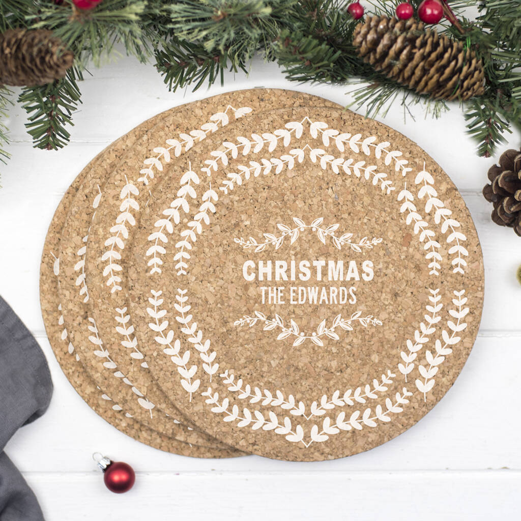 Personalised Christmas Wreath Cork Placemats By Delightful Living