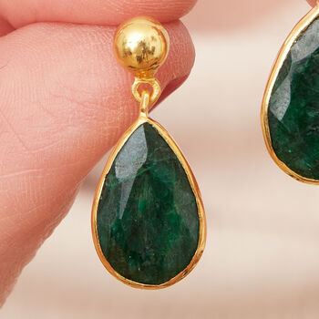 Emerald Teardrop Drop Earring With Gold Plated Stud, 5 of 12