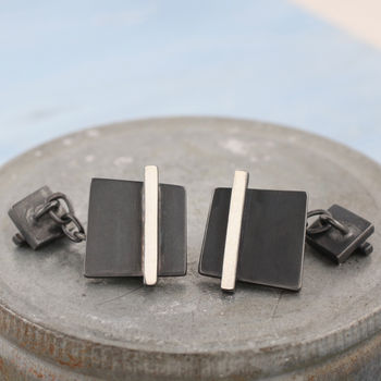 Double Sided Chain Cufflinks. Black Square Cufflinks, 9 of 9