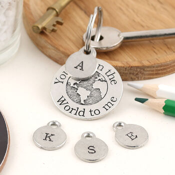 The World To Me Personalised Round Pewter Keyring, 5 of 9