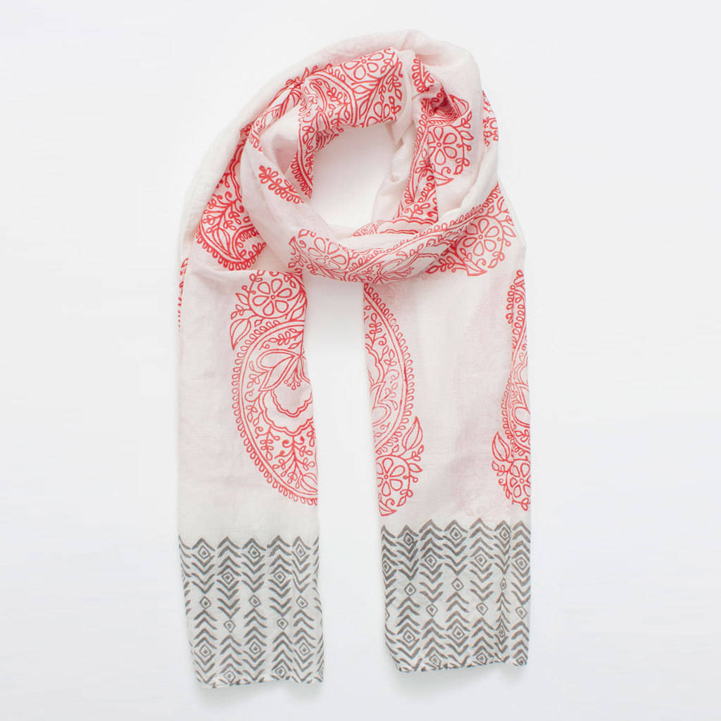 Hand Block Print Cotton And Silk Scarf, Paisley By Bohemia ...
