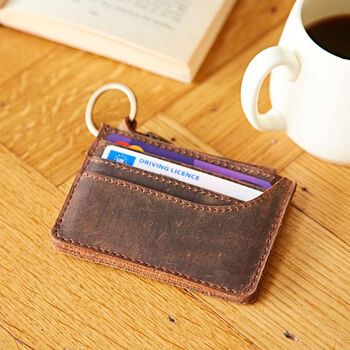 Brown Buffalo Leather Slim Zipped Card Holder, 5 of 10