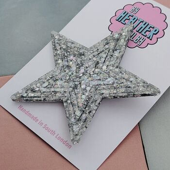 Large Star Silver Glitter Resin Hair Clip, 4 of 4