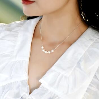 Gaia White Ivory Silver Pearl Row Jewel Gift Necklace, 4 of 7