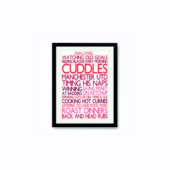 Personalised 'Favourite Things' Framed Print: Reds, 2 of 6