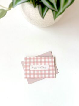 Happy Birthday Pink Gingham Mini Greetings Card, 3 of 3