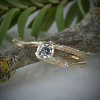 Moissanite And Gold Twig Engagement Ring, 10 of 12
