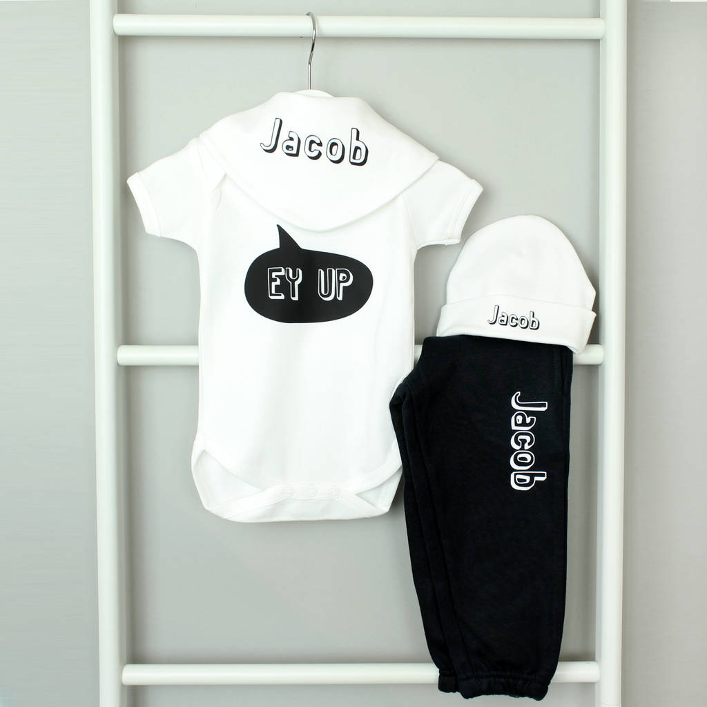 Ey Up, Personalised Baby Grow Or Set, 1 of 12