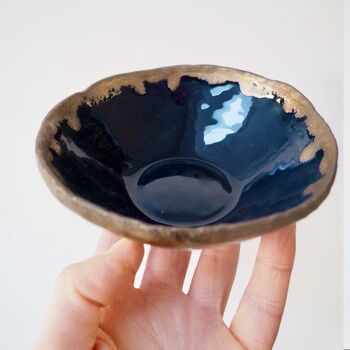 Handmade Teal And Gold Ceramic Ring Dish, 5 of 10