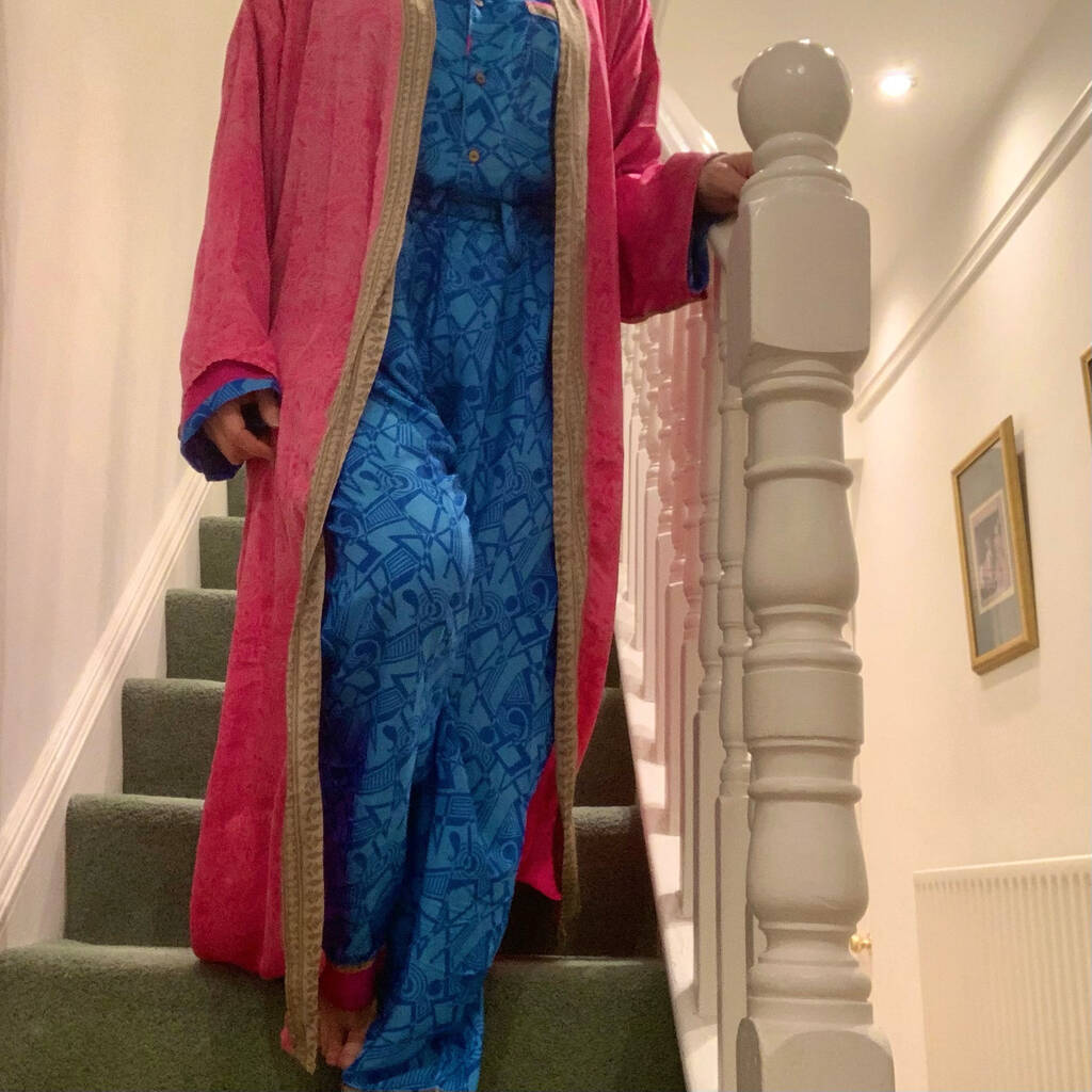 Upcycled Indian Silk Dressing Gown Pink Silver By Suzie Bidlake