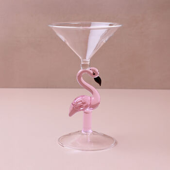 G Decor Set Of Four Flamingo Stem Handmade Glassware Pink Flamingo Cocktail And Martini Sculpted Glasses, 3 of 3