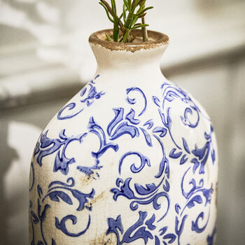 Solene Blue Botanical Bottle Vase, 4 of 7