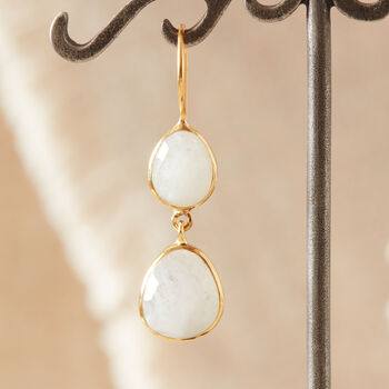 White Moonstone Double Gemstone Dangle Earrings, 7 of 12