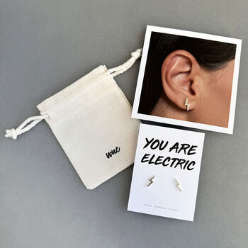 You Are Electric Silver Lightning Stud Earrings, 3 of 4