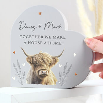 Personalised Highland Cow Wooden Heart Ornament – Gift For The Home, 2 of 5