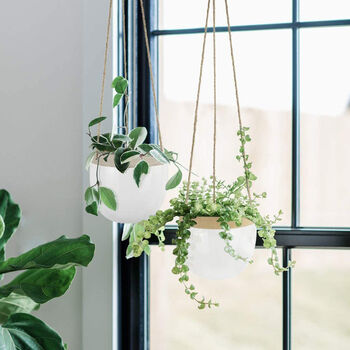 Pack Of Two Ceramic Hanging Pots With Jute Rope, 2 of 12