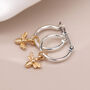 Silver Plated Hoop Earrings With Gold Plated Bee Charm – 16mm, thumbnail 2 of 6