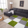 The Rugs Geometric Shaggy Rug Green Checkered Rug, thumbnail 1 of 12