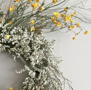 Wild Meadow Pink And Yellow Dried Flower Wreath, 7 of 9