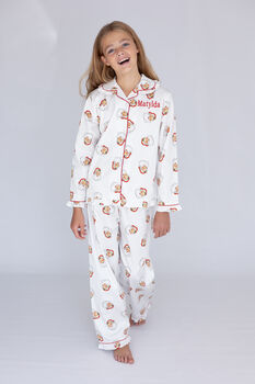 Girl's Personalised Christmas Santa Print Pyjamas, 8 of 12