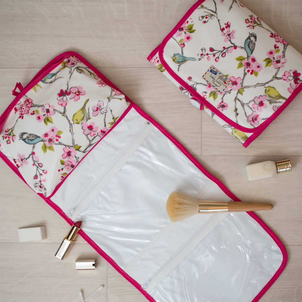 Bird Floral Oilcloth Gift Hanging Toiletry Wash Bag By Lovely Jubbly