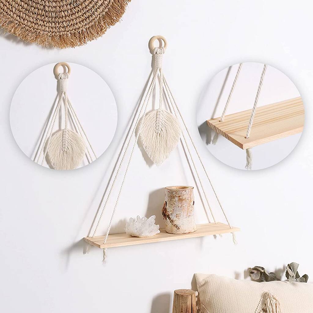 Macrame Wall Hanging Shelf Wooden Handmade Cotton Rope By Momentum