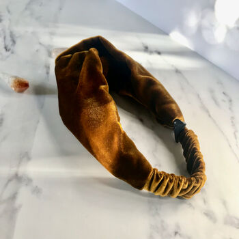 Silk Velvet Hairband In Tigers Eye Gold, 3 of 4