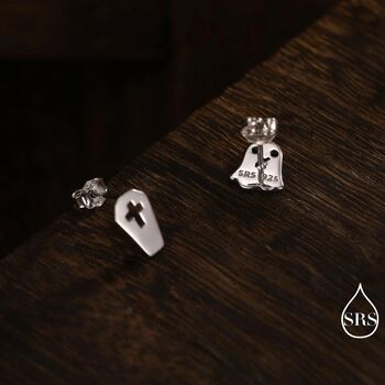 Mismatched Ghost And Coffin Stud Earrings In Sterling Silver, 5 of 12