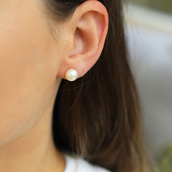 Gold Pearl Stud Earrings, 2 of 6