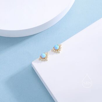 Vintage Inspired Blue Opal Flower Cz Stud Earrings, 8 of 11