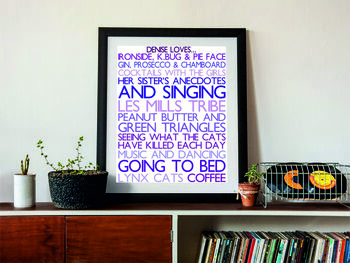 Personalised 'Favourite Things' Framed Print: Purples, 6 of 6