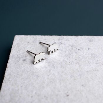 Sterling Silver Bear Stud Earrings, 4 of 7