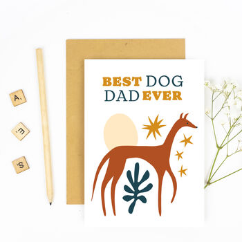 Cute Greyhound Boho Best Dog Dad Ever Greetings Card, 4 of 4