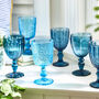 Sapphire Blue Footed Glass Wine Goblets, thumbnail 1 of 4